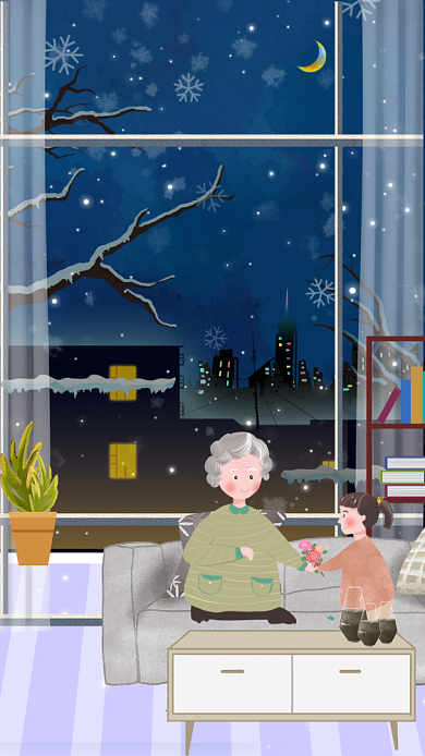 卡通可爱插画立冬传统节气手机海报模板背景