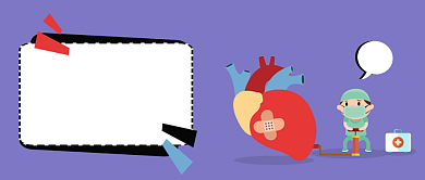 紫色卡通手绘创意医生心脏心肺复苏微信公众号素材图片背景