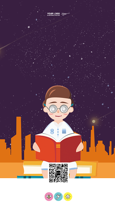 世界读书日紫色书籍卡通手机海报背景