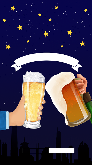 蓝色插画风啤酒节海报背景