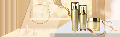 美容焕肤化妆品金色高档丝带淘宝banner背景