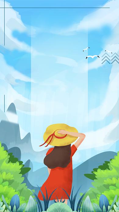 创意时尚少女节气夏至插画背景