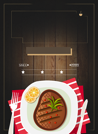 咖色西餐厅牛排印刷海报背景