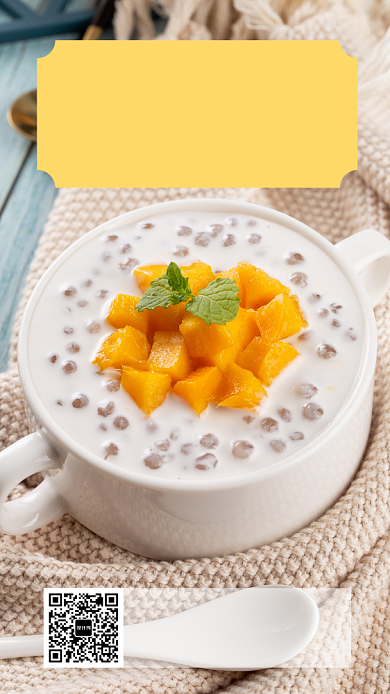 文艺小清新芒果慕斯促销手机海报模板背景