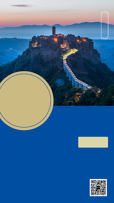 蓝色简约畅游意大利旅游手机海报模板背景