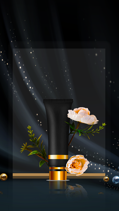 黑色优雅靓白护肤品手机海报背景