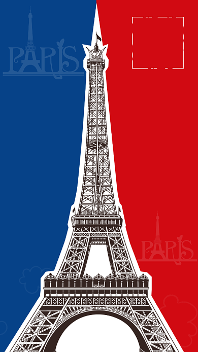 巴黎旅游蓝红手机海报背景