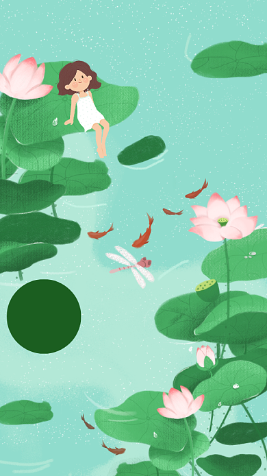 卡通池塘时节夏至海报背景