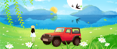 春天你好绿色卡通少女公众号首图背景