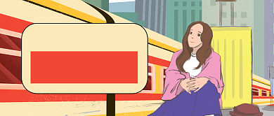 卡通火车女孩春节旅游出行公众号首图背景