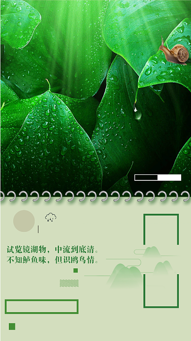 谷雨节气绿色植物雨滴露水清新手机海报背景