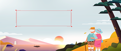 重阳佳节登高望远卡通手绘手机首图背景