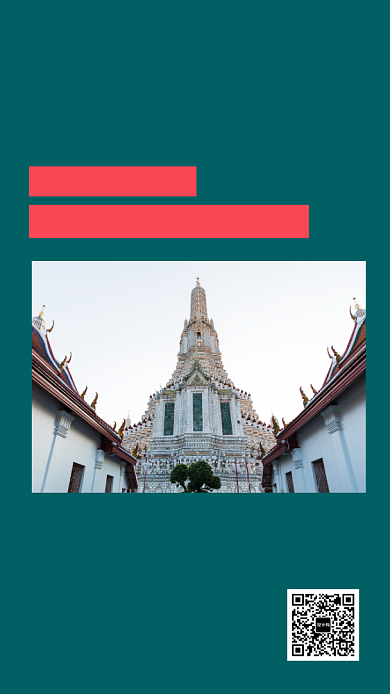 绿色清新简约泰国曼谷旅行手机海报模板背景