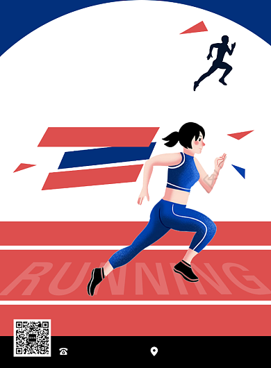 时尚扁平化卡通跑步运动健身俱乐部宣传海报背景