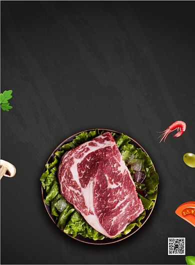 红色黑色杂志风餐饮美食牛排促销印刷海报背景