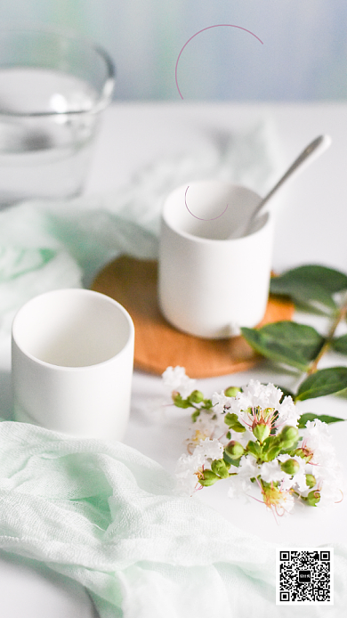 白色高清植物早安你好手机海报背景