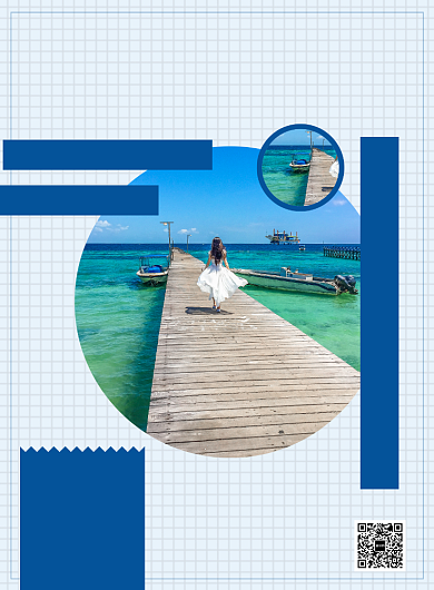 蓝色几何清新塞班岛旅游促销海报模板背景