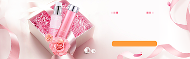 粉色包装化妆品花朵丝带礼盒背景淘宝banner背景