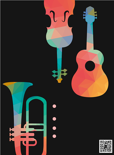 彩色扁平化乐器培训招生宣传海报模板背景