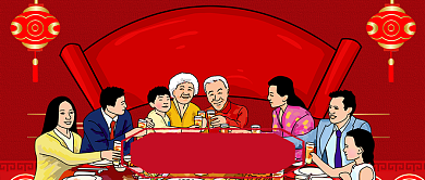 红色喜庆灯笼团圆年夜饭节日春节公众号首图背景