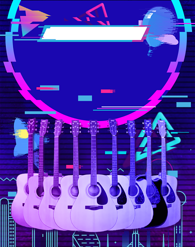 紫色调年货节吉他预售海报背景