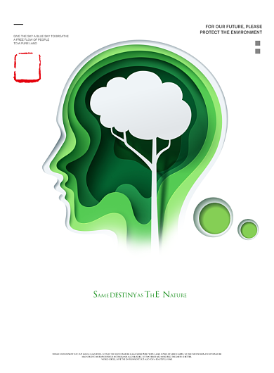 保护环境白底绿色人头森林印刷海报背景