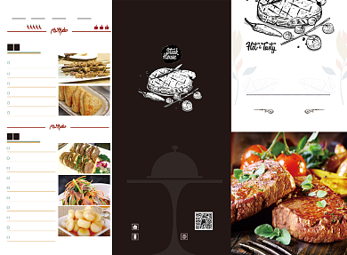 高端大气简约牛排西餐菜单三折页模板背景