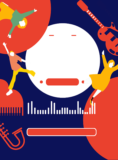 蓝橙色卡通抽象校园音乐节宣传海报背景