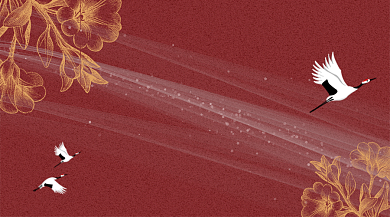 大气白鹤磨砂质感中国风红色邀请函背景