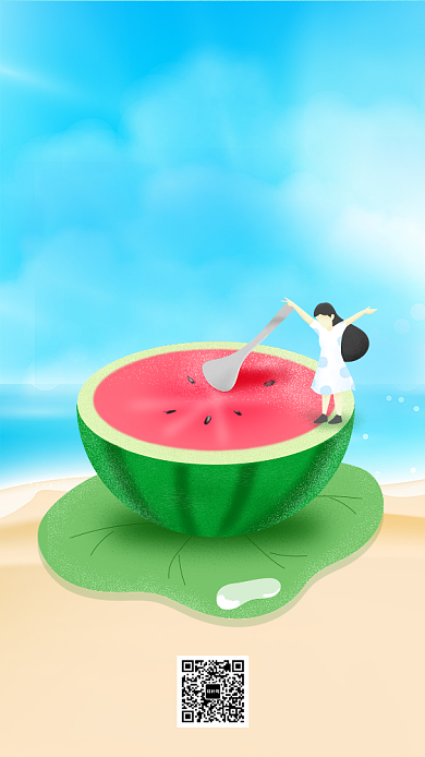 你好夏天清新手机海报背景