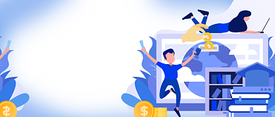 蓝白金融金币卡通公众号首图背景