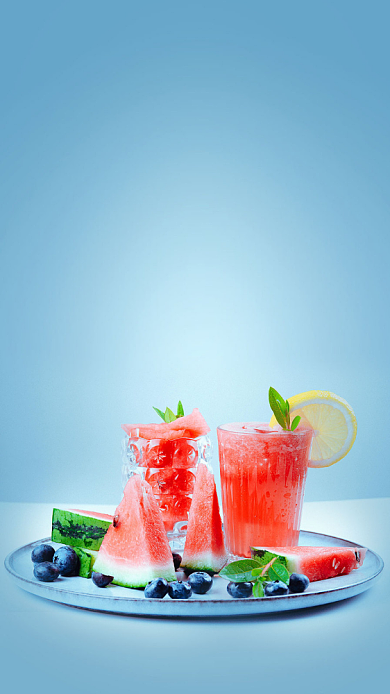 蓝色夏日西瓜茶饮海报背景