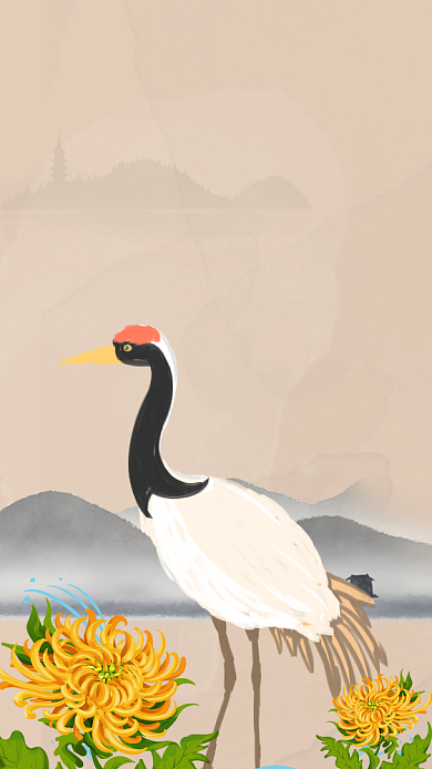 简约质感插画感恩节手机海报背景