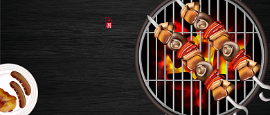 黑色创意插画风舌尖美食公众号首图背景