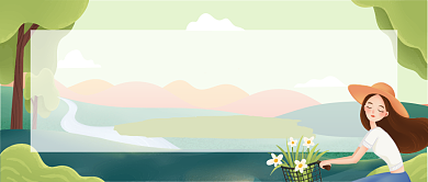 五月创意手绘踏青风景插画微信公众号素材图片背景