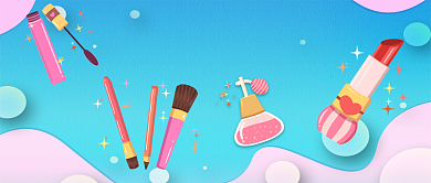 创意粉蓝美妆夏季促销公众号首图背景
