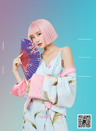 蓝色潮流杂志国潮女装上新促销活动印刷海报背景