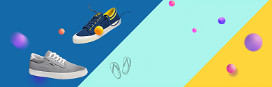 蓝黄绿鞋子简约淘宝banner背景