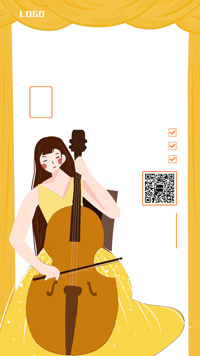黄色手绘风小提琴培训班手机海报背景