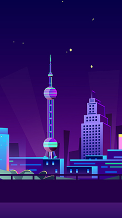 卡通城市光感渐变城市风光插画背景