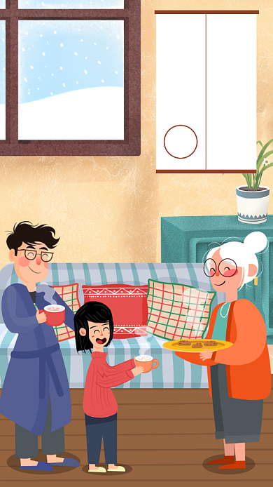 创意卡通插画立冬节气手机海报模板背景