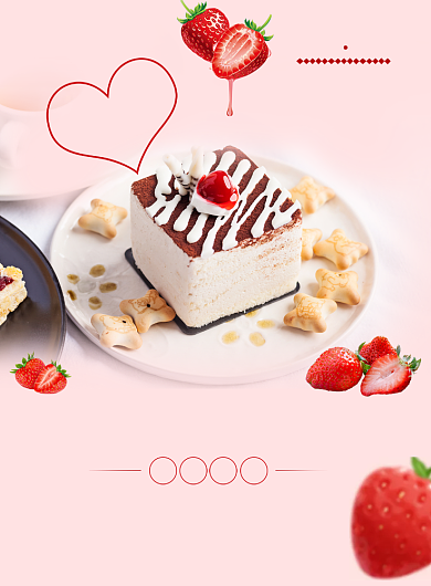  草莓蛋糕甜品促销海报背景