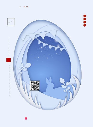 复活节兔子蛋蓝白色简约印刷海报背景