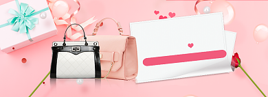 粉色调38女王节包包促销banner背景