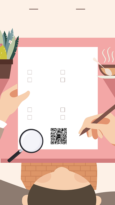 创意插画面试调查问卷手机海报模板背景