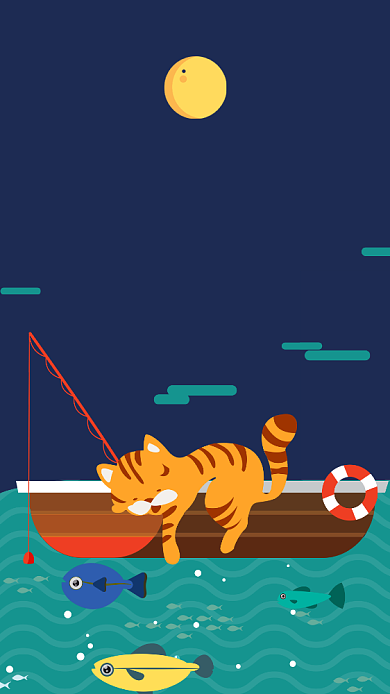 现代简约大气手绘卡通晚安手机壁纸海报背景