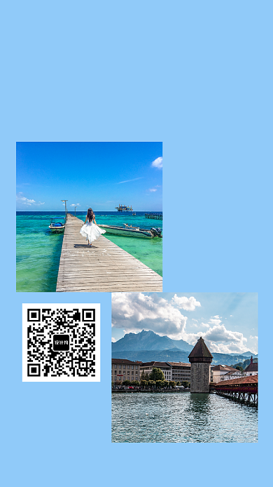 蓝色创意清新旅行晒照手机海报背景