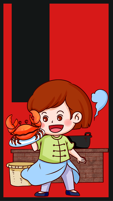 红色手绘大闸蟹打折手机宣传海报背景