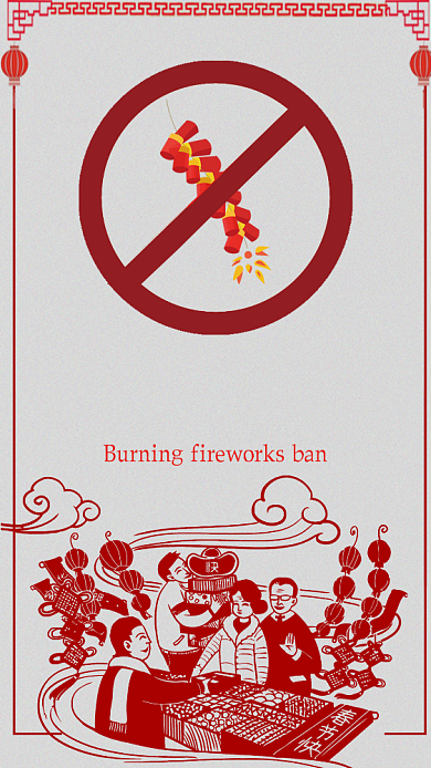 禁止燃放烟花爆竹新年手机海报背景