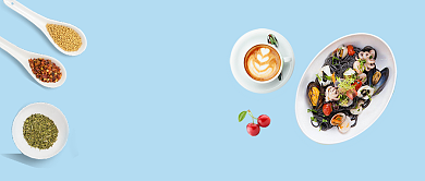 美食宣传天蓝色立体新媒体配图背景